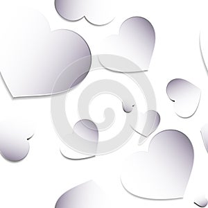 Seamless pattern with Silver or gray paper hearts