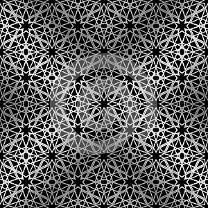 Seamless pattern silver mosaic oriental in black background. Traditional antique ornament morocco and arabian. Geometry oriental
