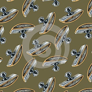 Seamless pattern of silver paperweights from an old writing set. Watercolor illustration for a template on the themes photo