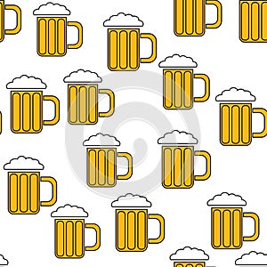 Seamless pattern of simple abstract alcoholic beer glass glasses with handles of a hops-headed cold tasty beer icons beer for a