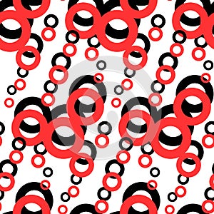 Seamless pattern of simple geometric shapes in black and red color. Abstract background texture.