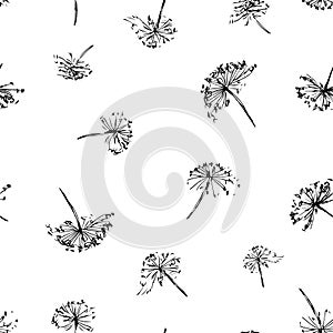 Seamless pattern of sketches abstract umbrella plants