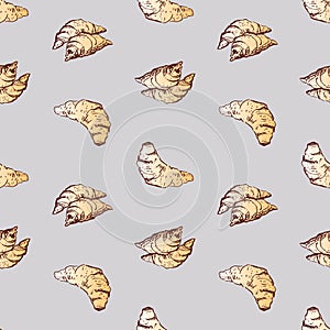Seamless pattern of sketches fresh croissants for breakfast