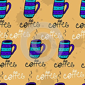 Seamless pattern with sketchy coffee cups