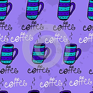 Seamless pattern with sketchy coffee cups