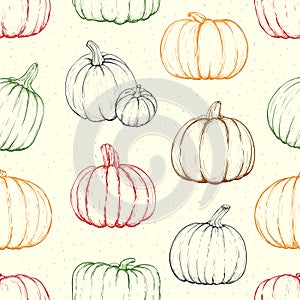 Seamless pattern with sketchy pumpkins. Vector illustration