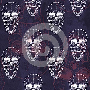Seamless pattern with skull on grunge background
