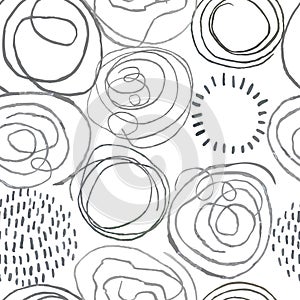 Seamless pattern with slate pencil hand drawn abstract round elements, doodles