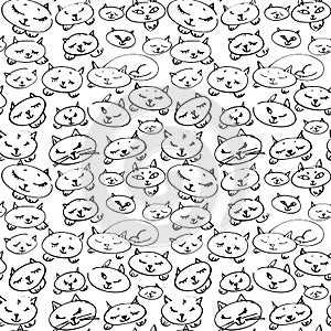 Seamless pattern with sleeping cats. Sketch vector illustration. Hand drawn sleep cat in seamless pattern. Stylish
