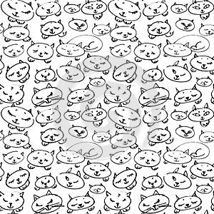 Seamless pattern with sleeping cats. Sketch vector illustration. Hand drawn sleep cat in seamless pattern. Stylish