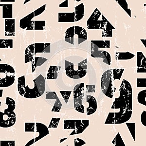 Seamless pattern with sliced, distorted numbers, grungy vector background, texture
