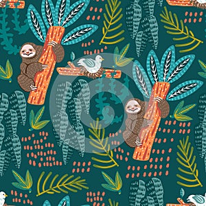 Seamless pattern with sloth.