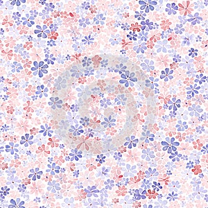 Seamless pattern with small colorful flowers. Watercolor painting.