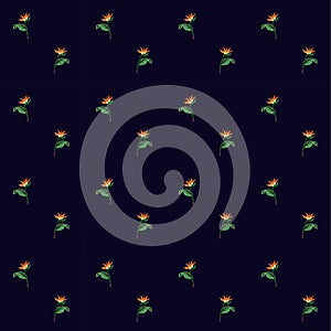 Seamless pattern of small flowers and palm leaves.