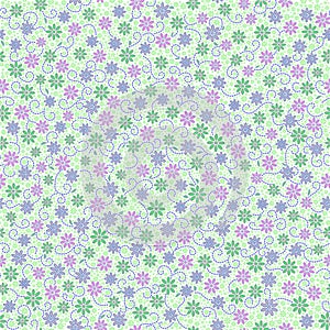 Seamless pattern with small gentle daisy flowers in pink, green