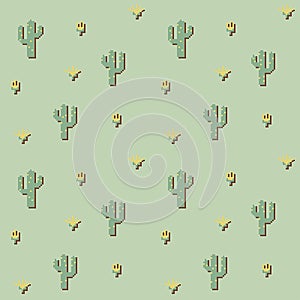 Seamless pattern of small-scale influenced floral cactus print
