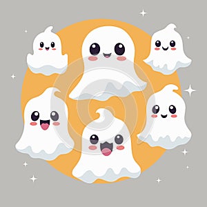 Seamless pattern with smiling ghosts for Halloween. Vector flat style illustration for design textile, wrapping, fabric, paper,