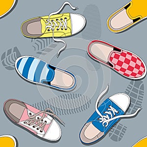 Seamless pattern with sneakers