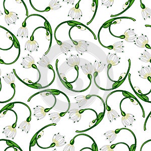 Seamless pattern, snowdrops on a light background.