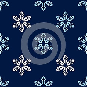 Seamless pattern of snowflakes on blue background. Flat vector isolated illustration