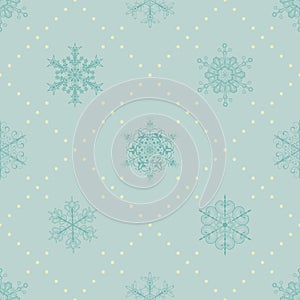 Seamless pattern of snowflakes, blue on light blue