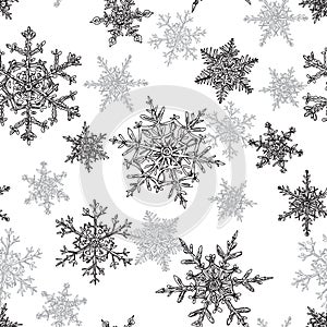 Seamless Pattern with Snowflakes Sketch