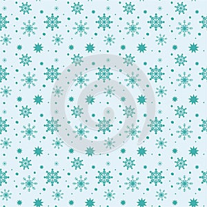 Seamless pattern of snowflakes turquoise