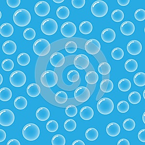 Seamless pattern with soap bubbles. Blue water. Bright sea. Cartoon style photo