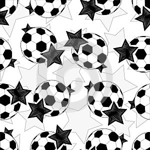 Seamless pattern of soccer balls and stars.Vector