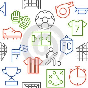 Seamless pattern soccer theme, outline icon on white background