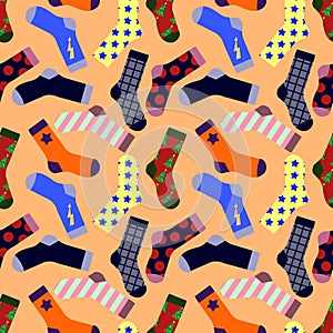 Seamless pattern with Socks isolated on background. Flat design Vector Illustration