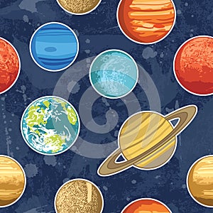 Seamless pattern with solar system planets.