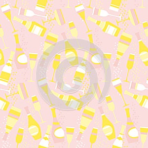 Seamless pattern with sparkling alcohol beverage.