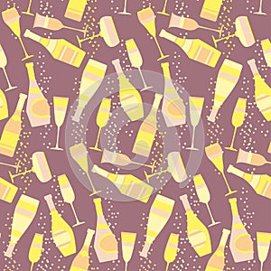 Seamless pattern with sparkling alcohol beverage. celebration re