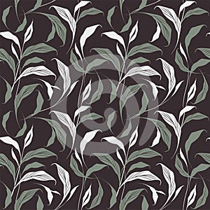 Seamless pattern with spathiphyllum flowers and leafes