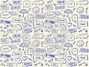 Seamless pattern with speech bubbles and comic style elements, love theme