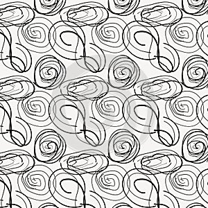 Seamless pattern from spiral curls against the background of a cloudy sky.