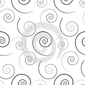 Seamless pattern with spiral curls ornament. Vintage design element in monochromatic style. Abstract ornate floral decor