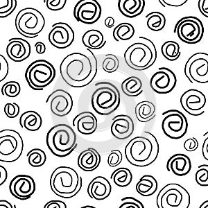 Seamless pattern simple black spirals handdraw