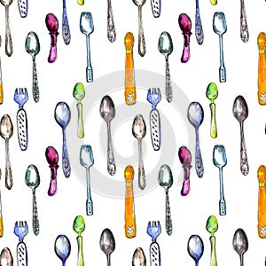 Seamless pattern with spoons and forks