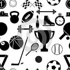 Seamless pattern with sport black icons. Vector illustration