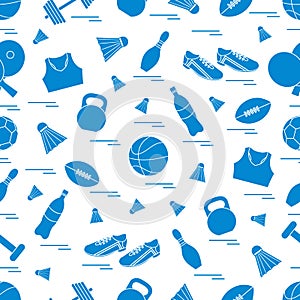 Seamless pattern on the sports theme. Vector illustration sports and fitness equipment. Series of Sporting Patterns