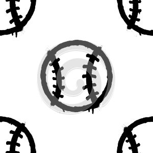 Seamless pattern of sprayed baseball icon with overspray in black over white. Vector illustration