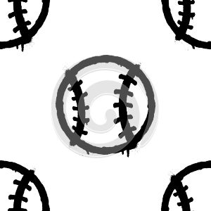 Seamless pattern of sprayed baseball icon with overspray in black over white. Vector illustration photo