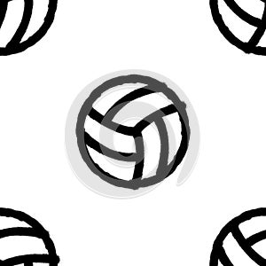 Seamless pattern of sprayed volleyball icon with overspray in black over white. Vector illustration photo