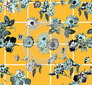 Seamless pattern with spring flowers and leaves. Hand drawn background. floral pattern for wallpaper or fabric