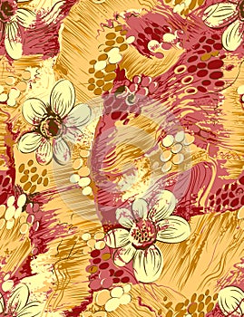 Seamless pattern with spring flowers and leaves. Hand drawn background. floral pattern for wallpaper or fabric