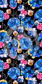 Seamless pattern with spring flowers and leaves. Hand drawn background. floral pattern for wallpaper or fabric