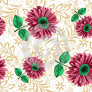 Seamless pattern with spring flowers and leaves. Hand drawn background. floral pattern for wallpaper or fabric