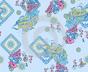 Seamless pattern with spring flowers and leaves. Hand drawn background. floral pattern for wallpaper or fabric